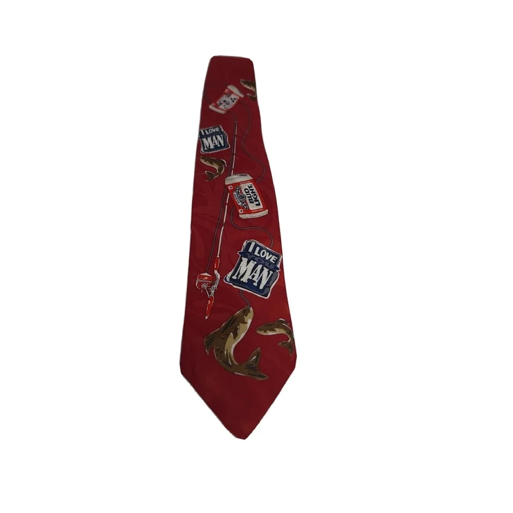 Budweiser Genuine Collection Tie MMG Corp Fishing And Beer Themed